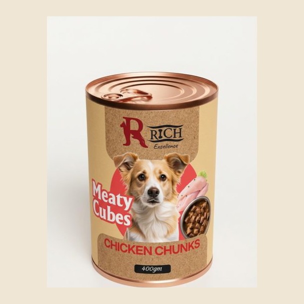 Meaty Cubes wet dog food chunks can