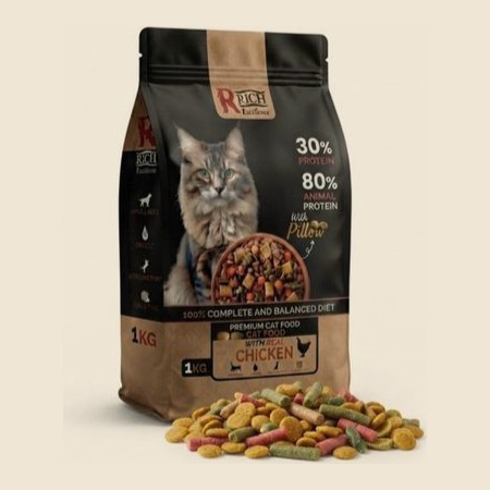 Rich Excellence dry cat food with treats bag