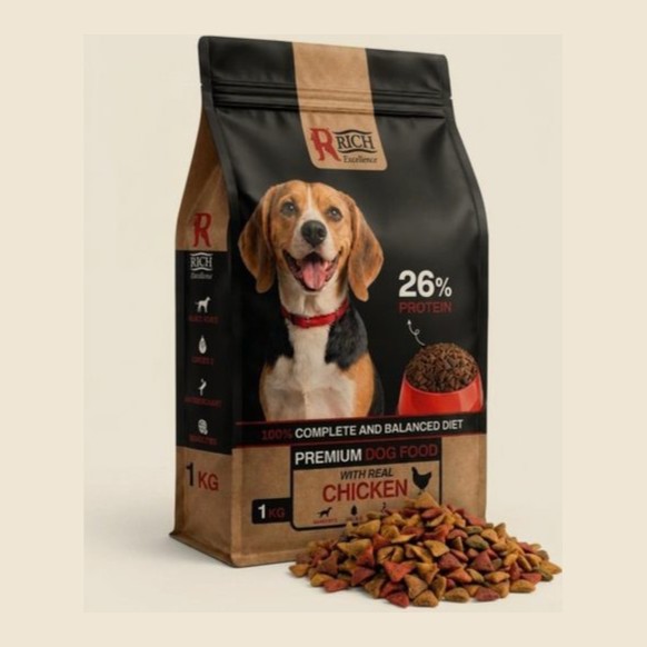 How pet food is made: finished dry dog food from RICH factory in Egypt